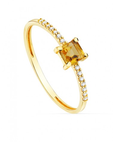 Sortija oro 18k diamantes laboratorio citrino cuadrado