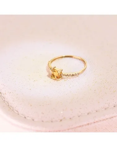 Sortija oro 18k diamantes laboratorio citrino cuadrado