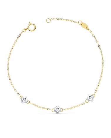 Pulsera oro 18k bicolor rombos diamante laboratorio 17cm