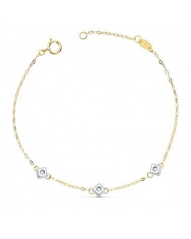 Pulsera oro 18k bicolor rombos diamante laboratorio 17cm