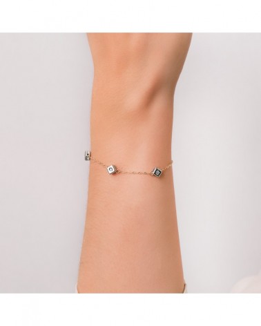 Pulsera oro 18k bicolor rombos diamante laboratorio 17cm