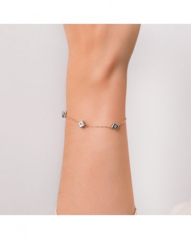 Pulsera oro 18k bicolor rombos diamante laboratorio 17cm