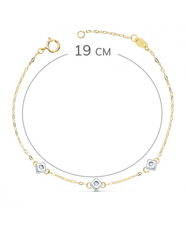Pulsera oro 18k bicolor rombos diamante laboratorio 17cm