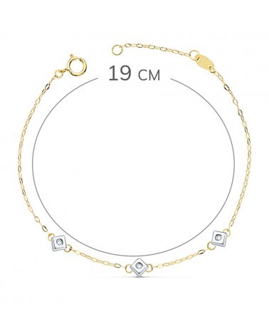 Pulsera oro 18k bicolor rombos diamante laboratorio 17cm