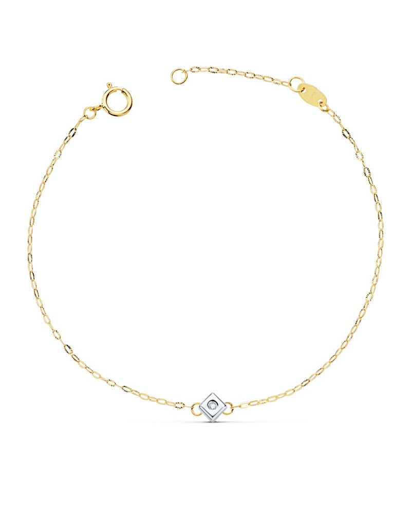 Pulsera oro 18k bicolor diamante rombo 19cm