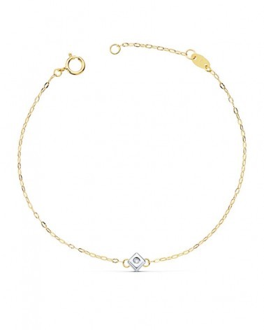 Pulsera oro 18k bicolor diamante rombo 19cm