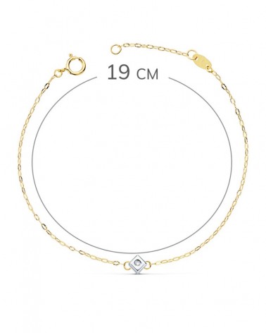 Pulsera oro 18k bicolor diamante rombo 19cm