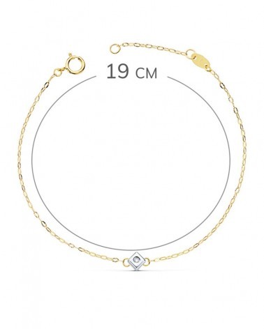 Pulsera oro 18k bicolor diamante rombo 19cm
