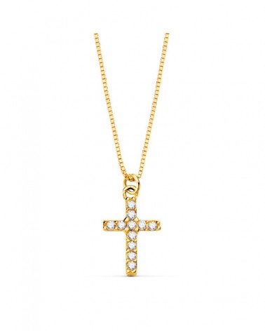 Cruz oro 18k diamantes laboratorio cadena veneciana 45 cm