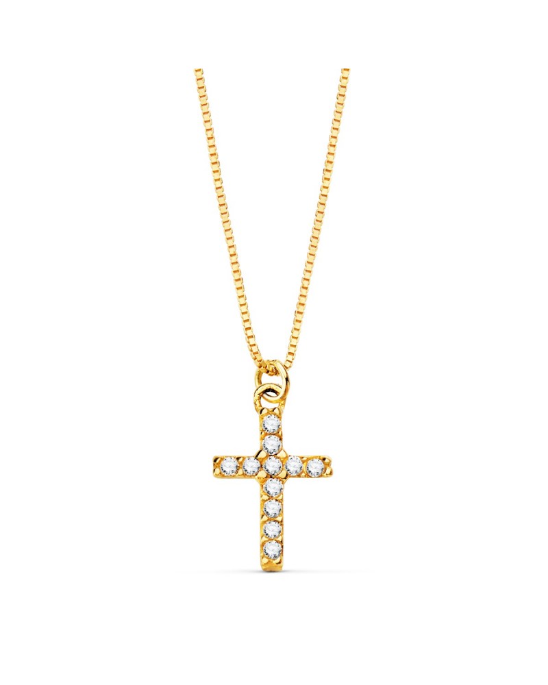 Cruz oro 18k diamantes laboratorio cadena veneciana 45 cm