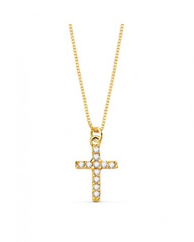 Cruz oro 18k diamantes laboratorio cadena veneciana 45 cm