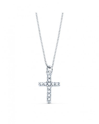 Cruz oro blanco 18k diamantes laboratorio cadena 45cm