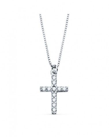 Gargantilla oro blanco 18k cruz diamantes laboratorio 45cm