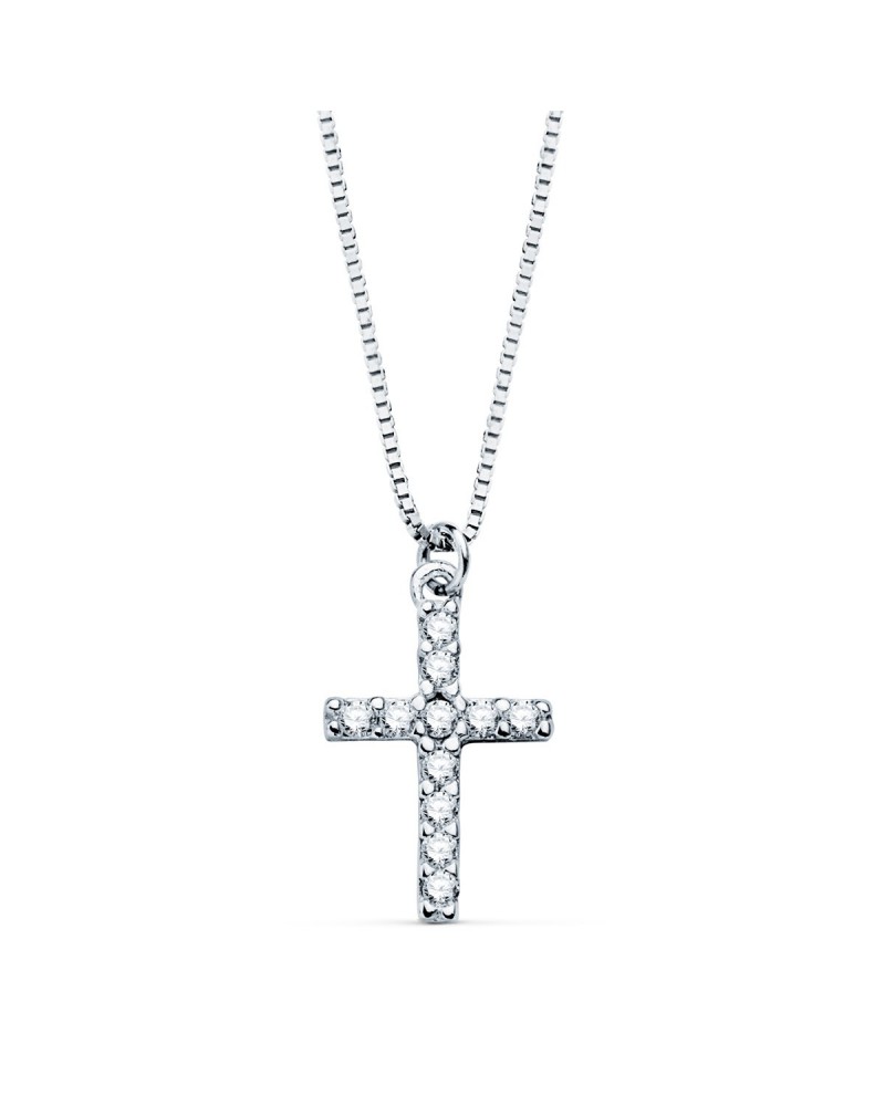 Gargantilla oro blanco 18k cruz diamantes laboratorio 45cm