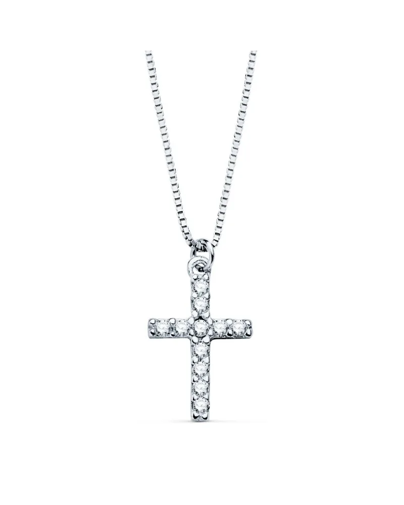 Gargantilla oro blanco 18k cruz diamantes laboratorio 45cm