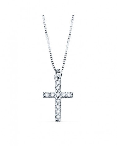 Gargantilla oro blanco 18k cruz diamantes laboratorio 45cm