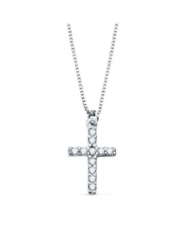 Gargantilla oro blanco 18k cruz diamantes laboratorio 45cm