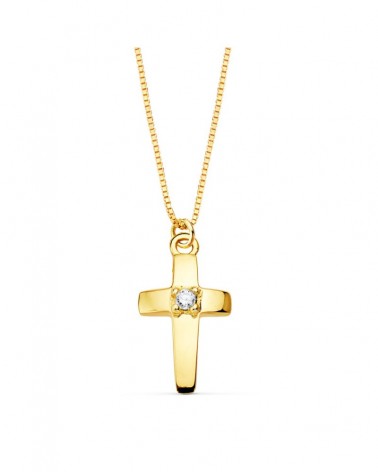 Cruz oro 18k diamante cadena veneciana 45 cm