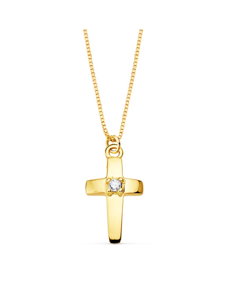 Cruz oro 18k diamante cadena veneciana 45 cm