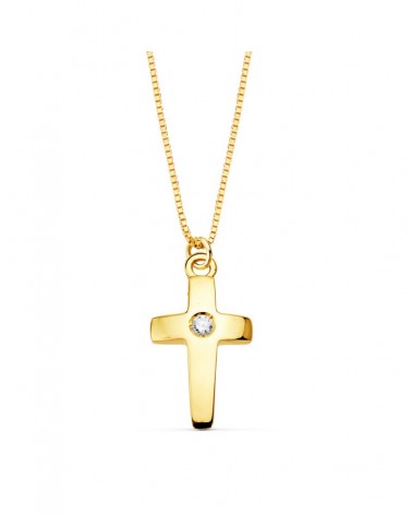 Colgante cruz oro 18k diamante cadena veneciana 45cm