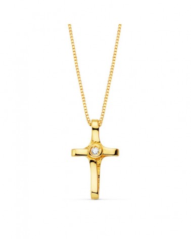 Cruz oro 18k diamante cadena veneciana 45cm