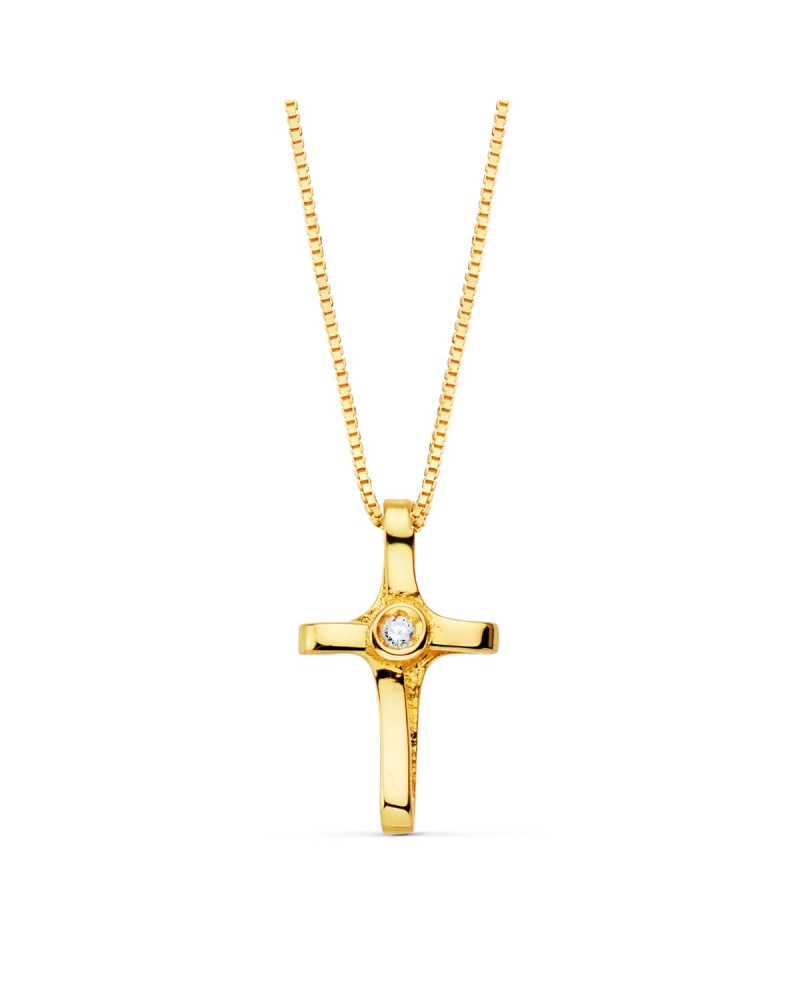 Cruz oro 18k diamante cadena veneciana 45cm
