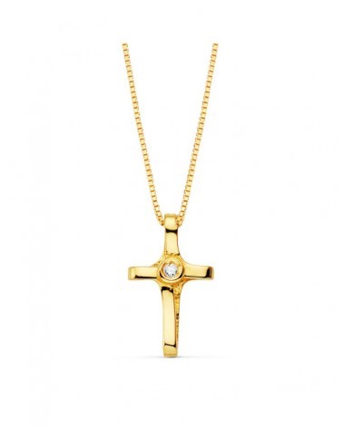Cruz oro 18k diamante cadena veneciana 45cm