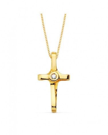 Cruz oro 18k diamante laboratorio cadena veneciana 45cm