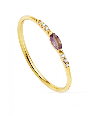 Sortija oro 18k diamante aguamarina circonitas 1mm