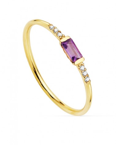 Sortija oro 18k diamante laboratorio amatista