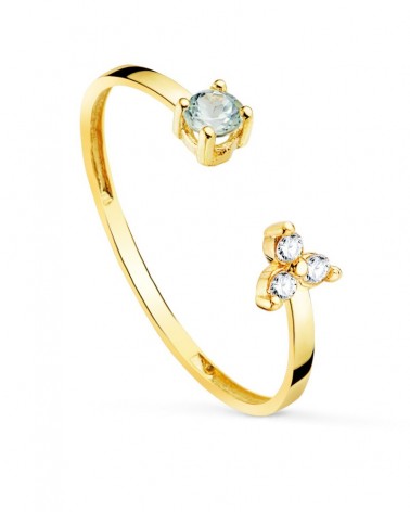 Sortija oro 18k diamante natural aguamarina 3mm