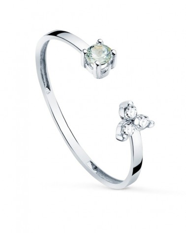 Sortija oro blanco 18k diamante aguamarina abierta
