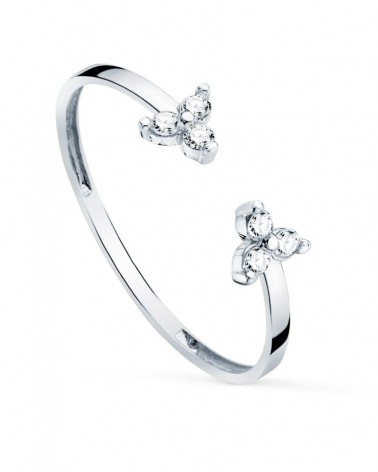 Sortija oro blanco 18k abierta flores diamante laboratorio