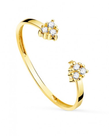 Anillo oro amarillo 18k abierto dos flores diamantes
