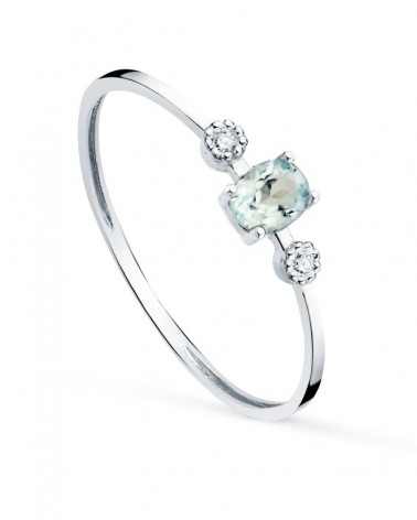 Sortija oro blanco 18k diamantes aguamarina 4x3mm