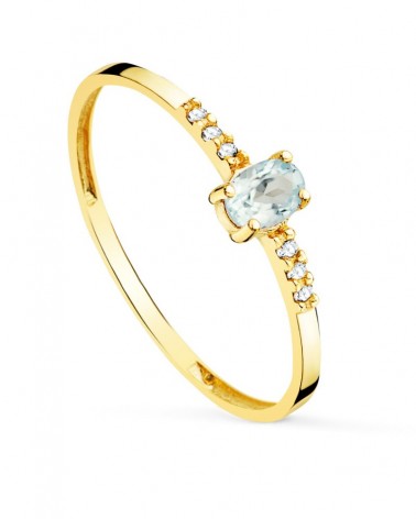 Sortija oro 18k aguamarina oval 4x3mm diamantes