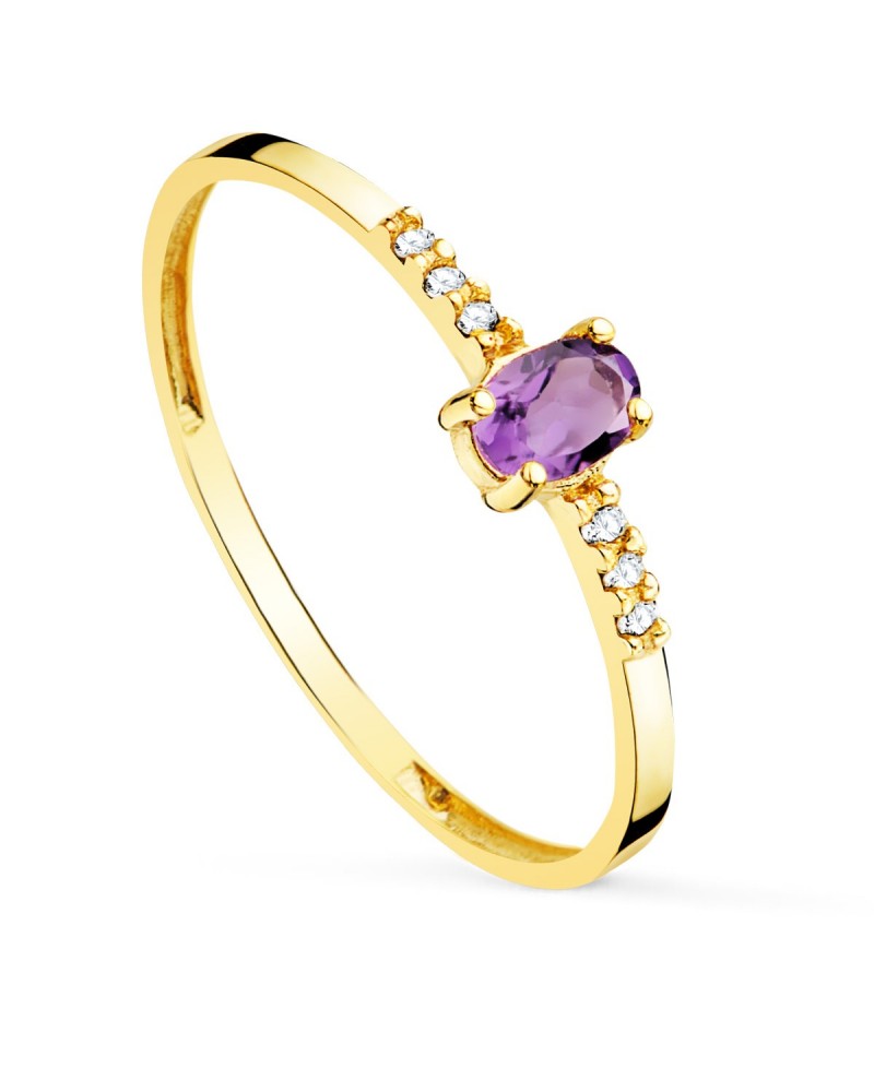 Sortija oro 18k diamantes amatista natural oval 4x3mm