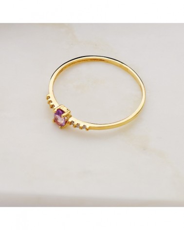 Sortija oro 18k diamantes amatista natural oval 4x3mm