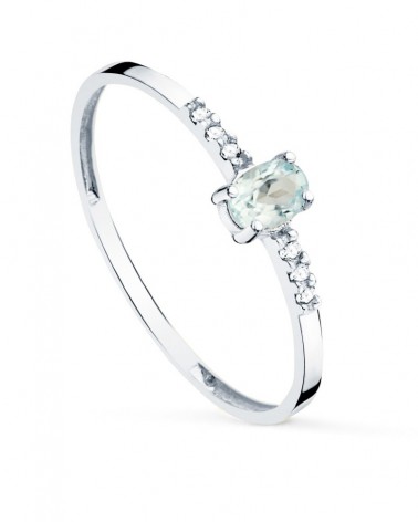 Sortija oro blanco 18k aguamarina natural diamantes