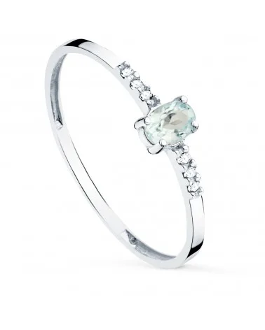 Sortija oro blanco 18k aguamarina natural y diamantes de laboratorio