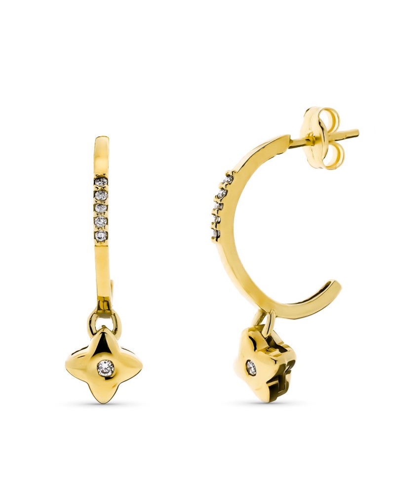 Aros oro 18k colgante estrella diamantes laboratorio 23mm
