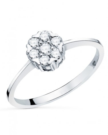 Sortija oro blanco 18k diamantes laboratorio cuajo 7x7mm