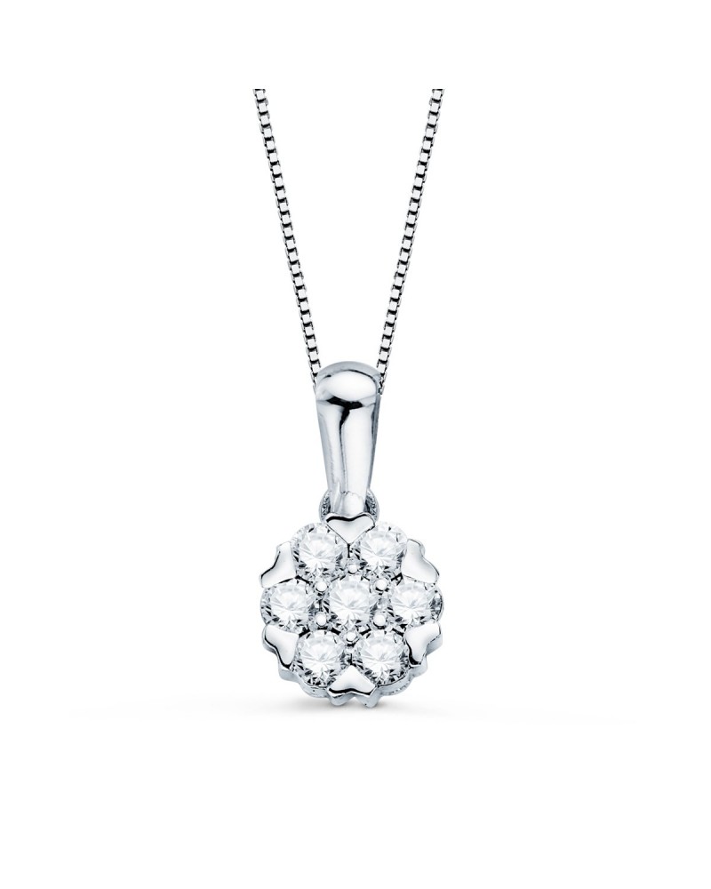 Colgante oro blanco 18k diamante laboratorio flor 7mm