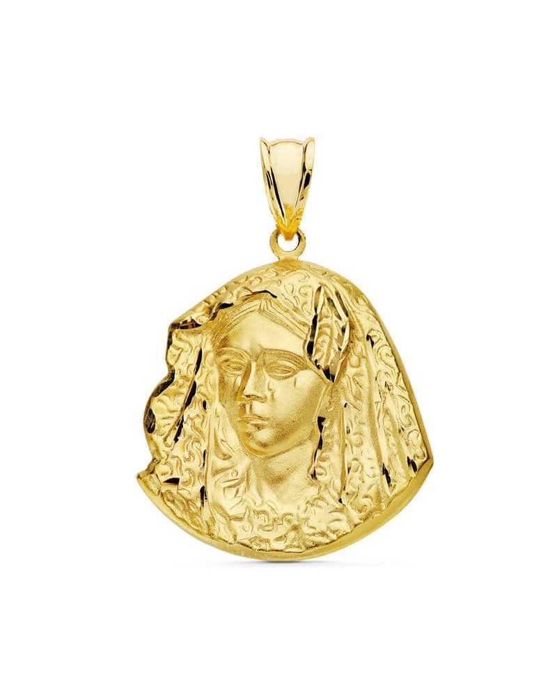 Medalla oro 18k Virgen de la Macarena silueta 20x17mm