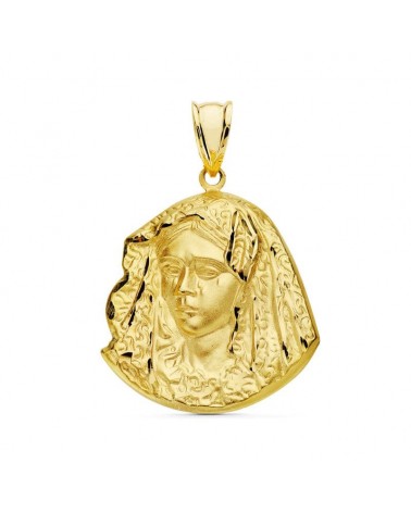 Medalla oro 18k Virgen de la Macarena silueta 24x19mm