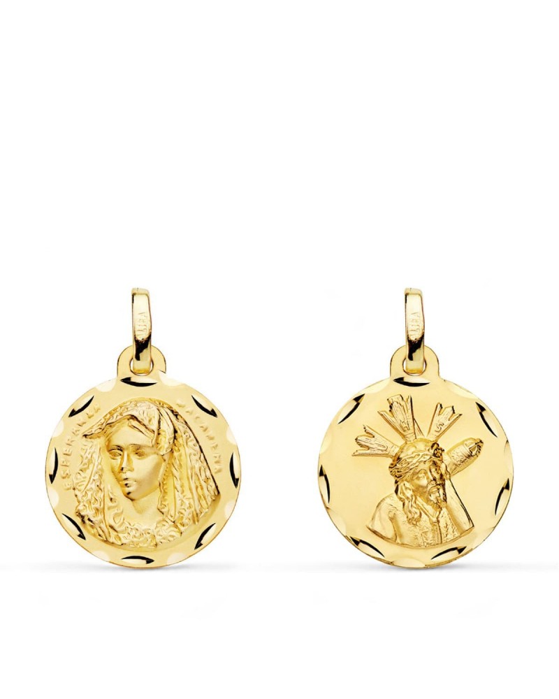 Escapulario oro 18k Virgen Macarena y Gran Poder 16mm