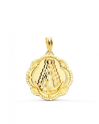Medalla oro 18k Virgen del Rocío pandereta 22x20mm