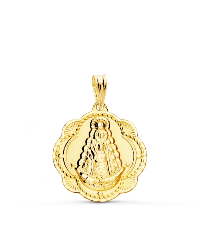 Medalla oro 18k Virgen del Rocío pandereta 22x20mm