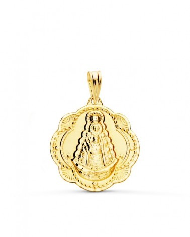 Medalla oro 18k Virgen del Rocío pandereta 22x20mm