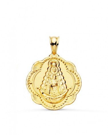 Medalla Virgen del Rocío oro 18k forma pandereta 26x24mm